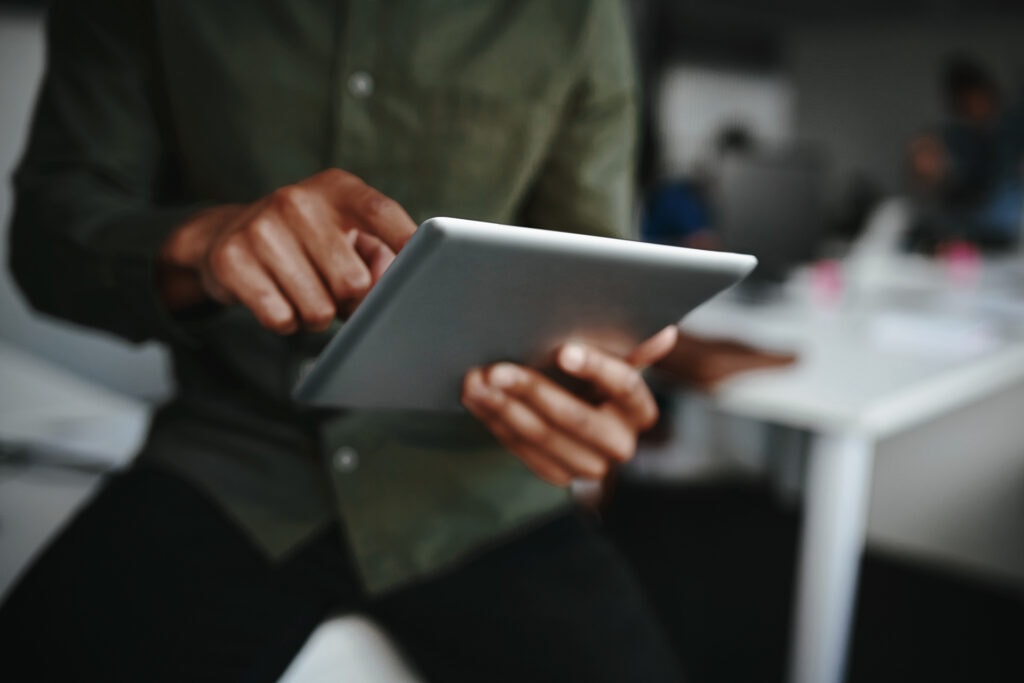 man using tablet