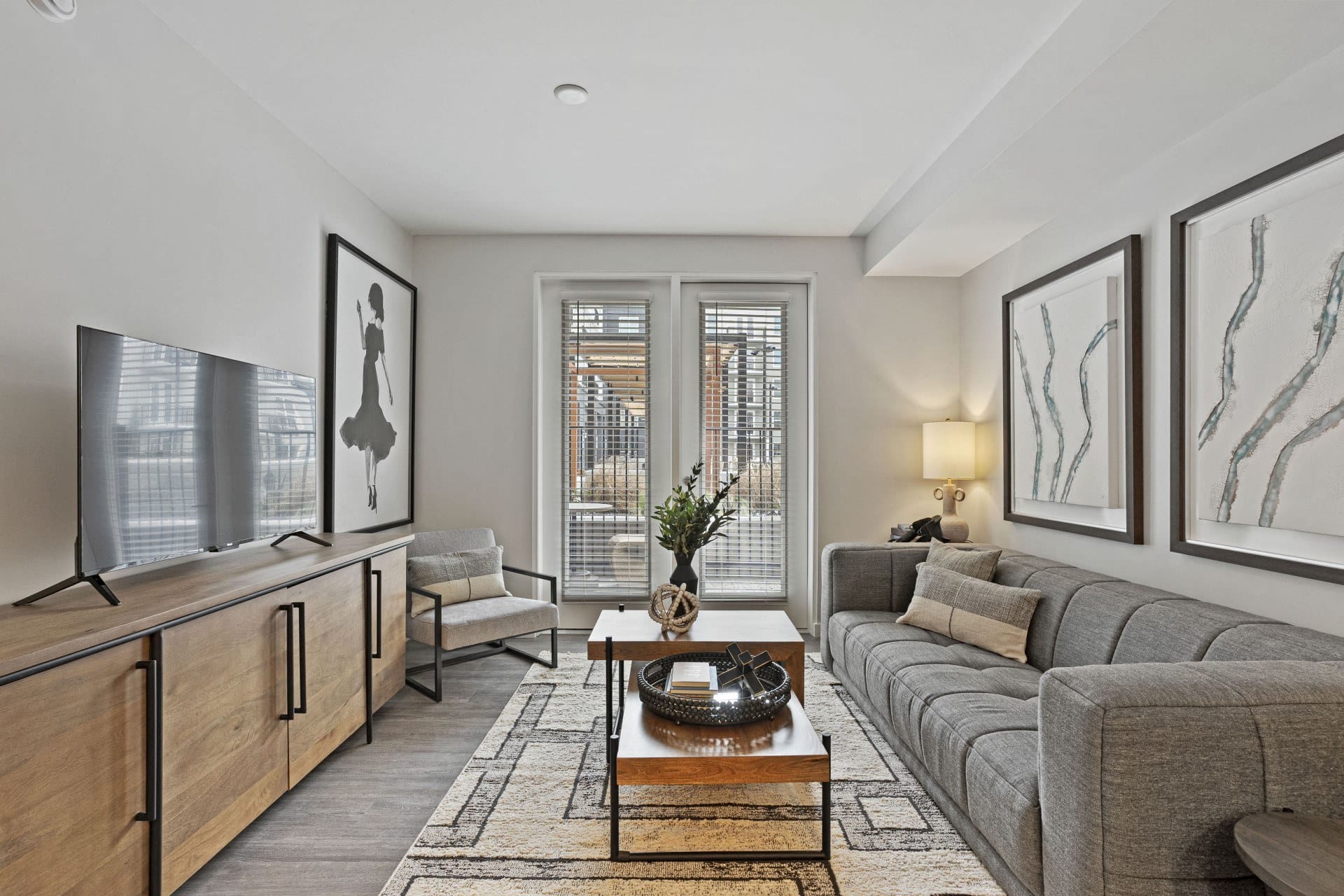 a living room with a couch and a coffee table