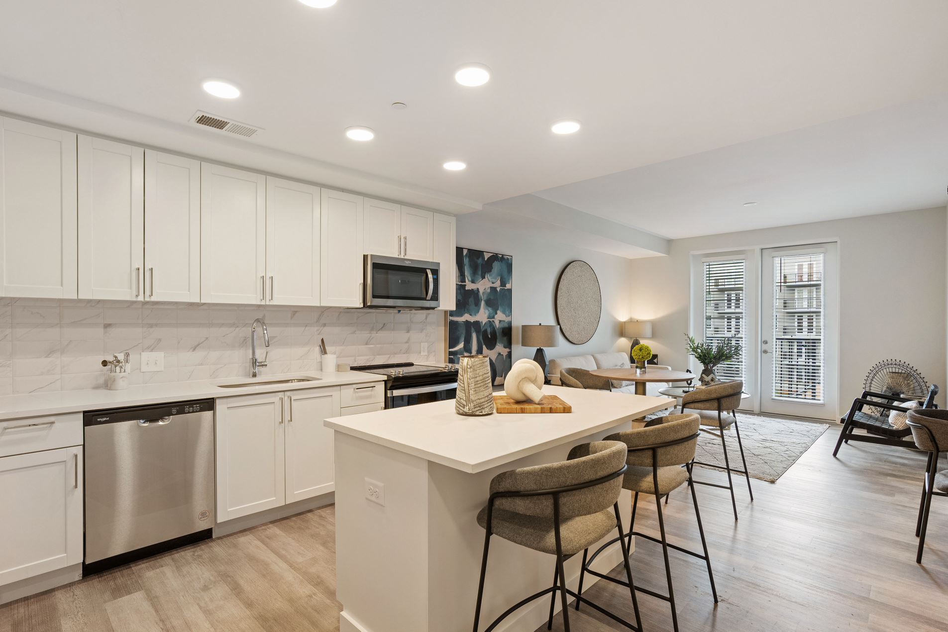 a kitchen with a dining area