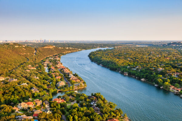 luxury homes, Austin Texas, Colorado River, Mount Bonnell district, aerial