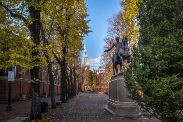 Paul Revere Statue and Old North Church - Boston, USA
