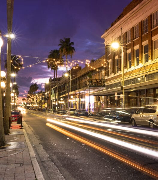 Ybor City at night in Tampa Florida USA
