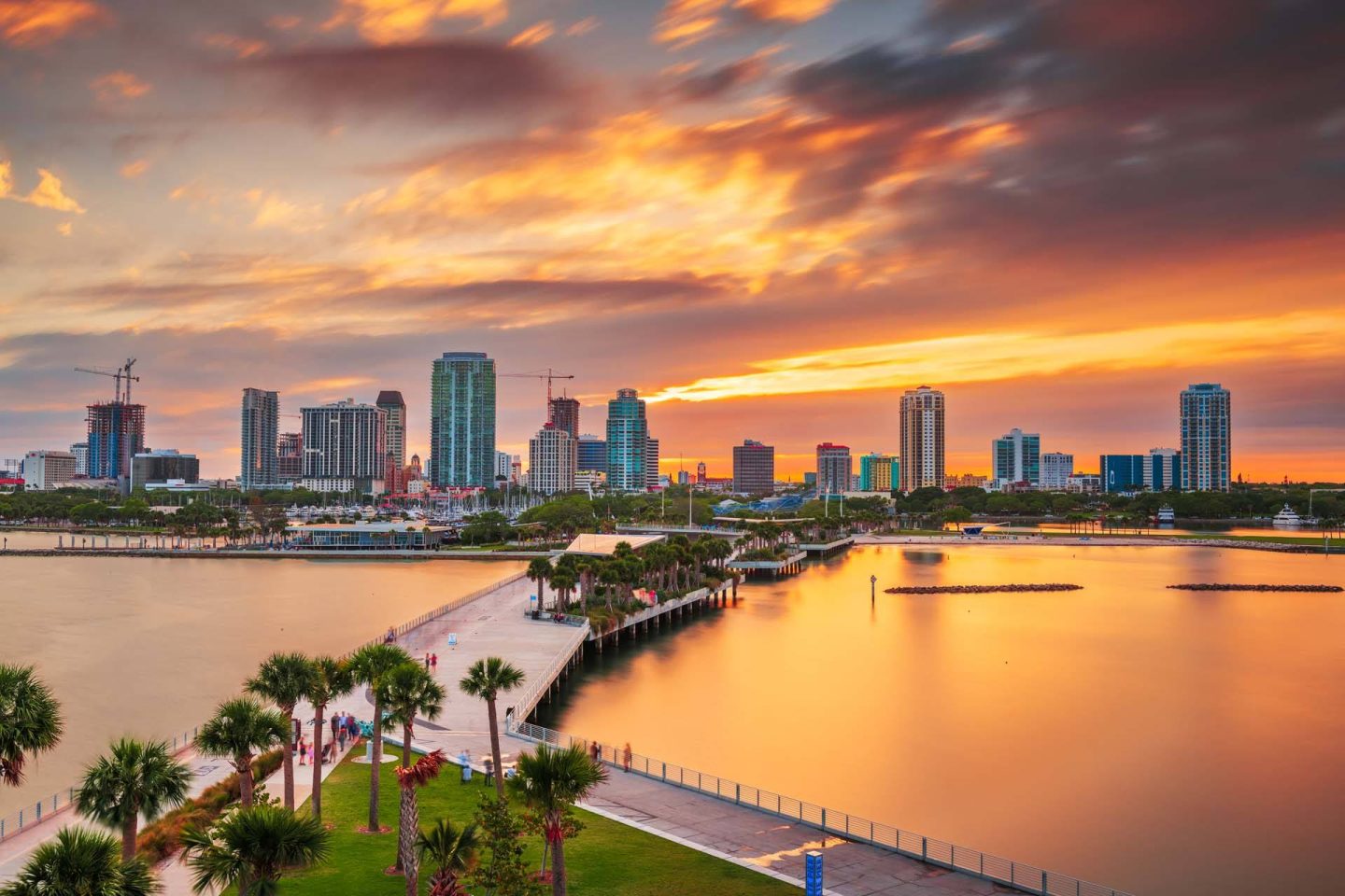 St. Pete, Florida downtown city skyline on the bay at Windsor Central Arts in St. Petersburg, 33701
